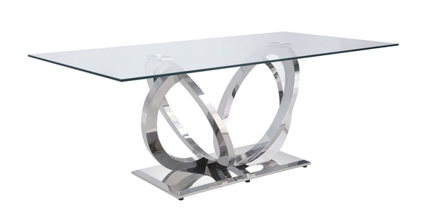 English Elm Finley Mirrored Silver Dining Table with 12mm Tempered Glass Top — Modern Glam, Sleek Reflective Design B2726S00207