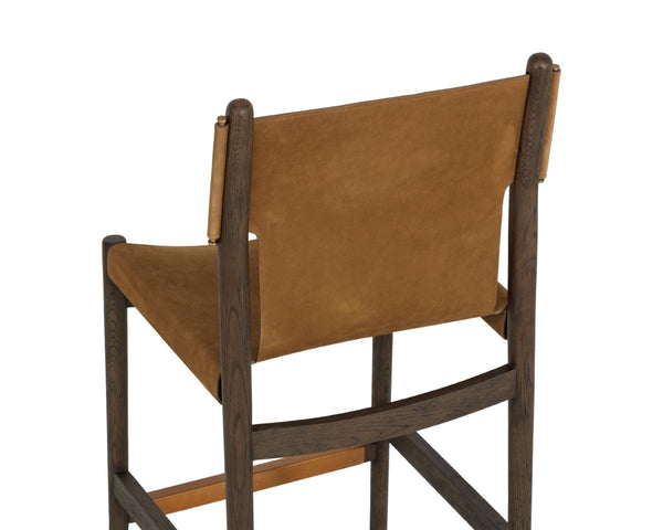 Sunpan ARGUS Counter Stool - Stylish Nubuck Caramel Leather with Sturdy Oak Frame for Modern Spaces 112684
