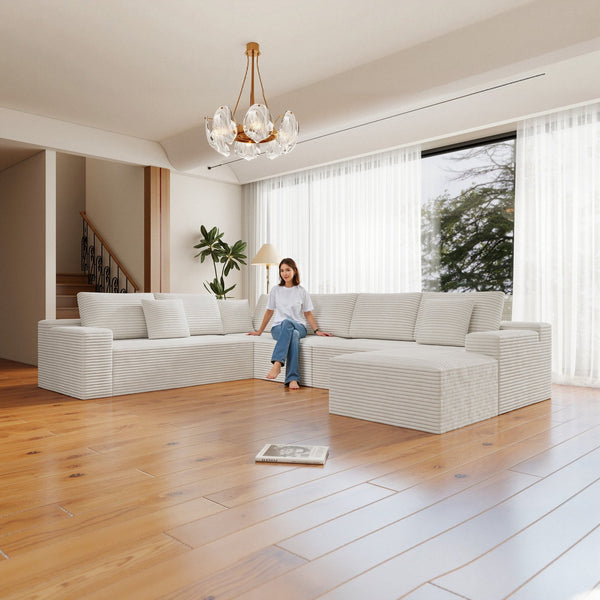 English Elm 137.8*104.3"Modular 137.8*104.3" Modular Sectional Sofa - Plush Corduroy, No Assembly, 4-Piece Design For Versatile Comfort W3819S00034