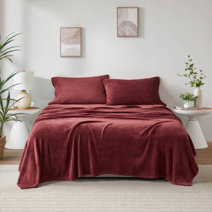 English Elm 3 Pcs Twin Micro Plush Sheet Set - Luxurious Burgundy Bedding For Year-Round Comfort & Style B035P319758