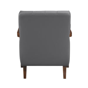 English Elm Modern Tufted Leather Accent Chair with Walnut Wood Frame, Upholstered Seat, Compact Stylish Design Dark Gray 28 L x 21 W x 25.75 H B011P271926