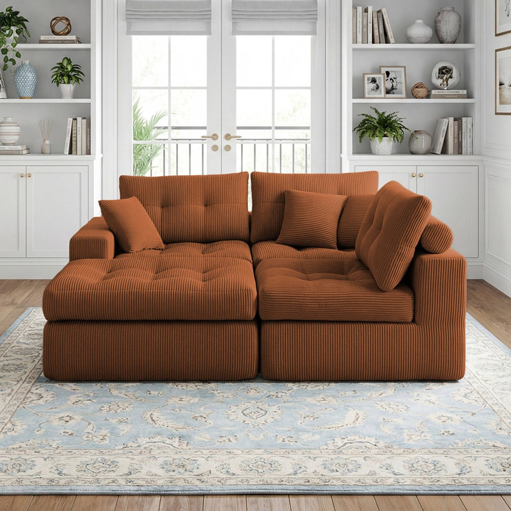 English Elm Corduroy L-shaped Sectional Sleeper Sofa No Assembly Needed for Apartments Orange W5532S00032