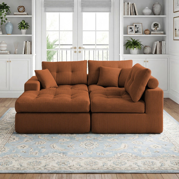 English Elm Corduroy L-shaped Sectional Sleeper Sofa No Assembly Needed for Apartments Orange W5532S00032