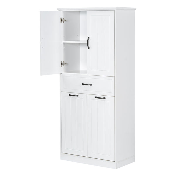 English Elm Christopher Knight Home® - Bathroom Storage Cabinet with Doors Drawer & Dual Laundry Baskets, MDF Build, Adjustable Shelf, Anti-Tip Device White N759P243350K