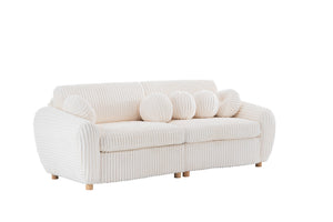 English Elm Modern Sofa - 84" White Corduroy Upholstered Couch, Stylish Sectional Love Seat For Home & Office W2363S00074