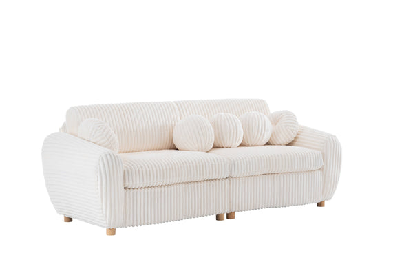 English Elm Modern Sofa - 84" White Corduroy Upholstered Couch, Stylish Sectional Love Seat For Home & Office W2363S00074