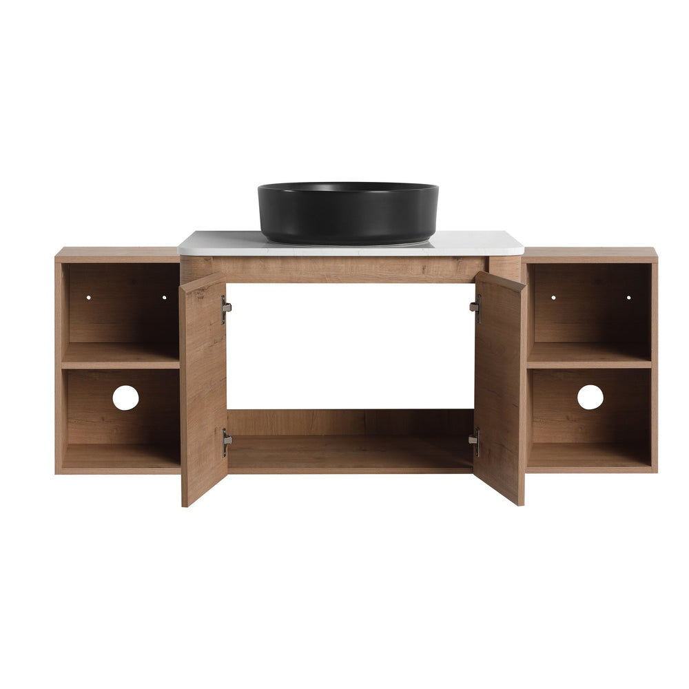 English Elm 54'' Wall-Mounted Bathroom Vanity With Elegant Ceramic Sink, Soft-Close Doors & Ample Storage Shelves W999S00415