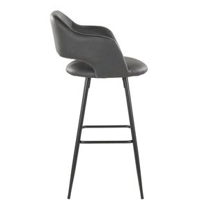 English Elm Margarite Contemporary 30" Fixed-Height Barstool with Ergonomic Cutout Back, Faux Leather Seat and Square Metal Footrest - Set of 2 Grey B202S00624