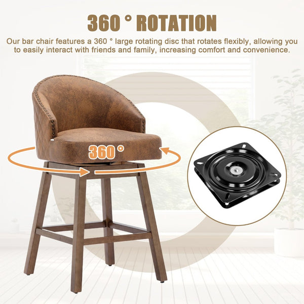 English Elm United We Win Quilted Microsuede Swivel Barstool with Wood Legs and Gold Rivet Trim W1568P361710