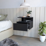 Black Floating Nightstand Flopini with Drawer, Space-Saving Wall Mount