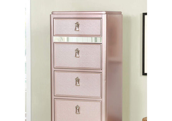 English Elm Contemporary Chic Chest with Gold Accents, Acrylic Trim, Metal Bracket Legs and Dust‑Proof Drawers Rose Gold 21 L x 26 W x 57 H B2741P372226