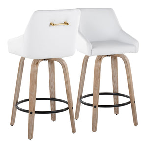 English Elm 26" Swivel Counter Stools Set of 2 Faux Leather Gold Accents Whitewashed Wood B202S01836
