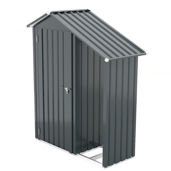 English Elm Campcraft Galvanized Steel Outdoor Storage Cabinet with Lockable Compartment and Firewood Rack W1598P382301