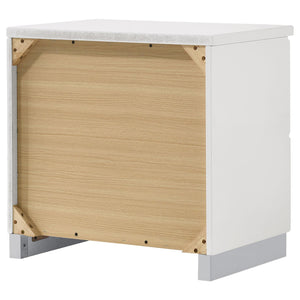 English Elm Dulcey White High Gloss Two-Drawer Nightstand with Metal Bracket Feet, Minimalist Storage & Style B062P378383