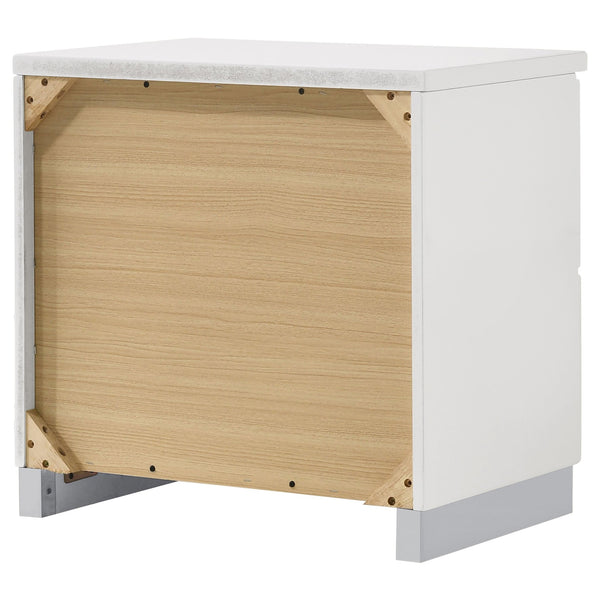 English Elm Dulcey White High Gloss Two-Drawer Nightstand with Metal Bracket Feet, Minimalist Storage & Style B062P378383