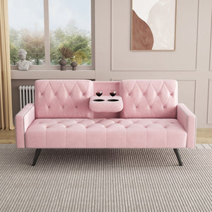 English Elm 1730 Pink Velvet Sofa Bed with Nailhead Trim, 72" Convertible Sleeper for Small Spaces, 2-Seater W3371P302290