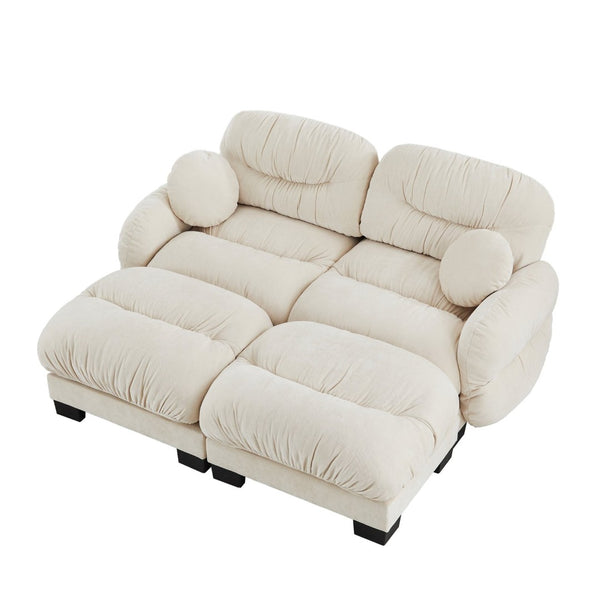 English Elm Teddy Fleece Modular Cloud Sofa with Curved Silhouette Ottomans and Lumbar Pillows Beige W5656S00039