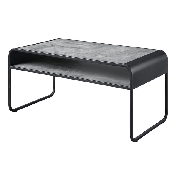 English Elm Concrete Grey and Black Coffee Table with Lower Shelf, Curved Edges & Metal Frame for Urban Chic Living B062P185664