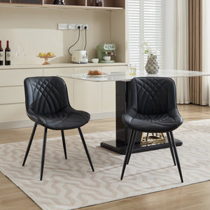 English Elm Dining Curved Back Dining Chair Set of 2 — Ergonomic Upholstered PU with Perforation, Thick Cushion, Floor-Safe Caps Black W1143P254981