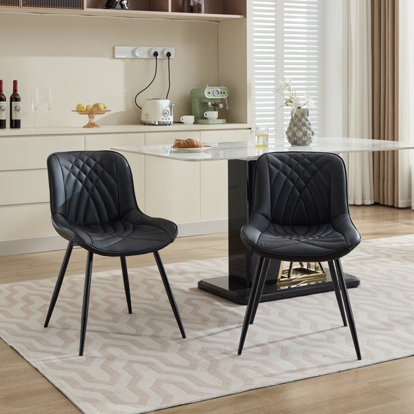 English Elm Dining Curved Back Dining Chair Set of 2 — Ergonomic Upholstered PU with Perforation, Thick Cushion, Floor-Safe Caps Black W1143P254981