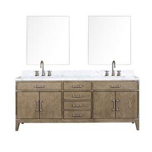 English Elm Grey Oak Double Bath Vanity Set With Carrara Marble Top, Chrome Faucets & 36" Mirrors - 80" Wide B2731S01875