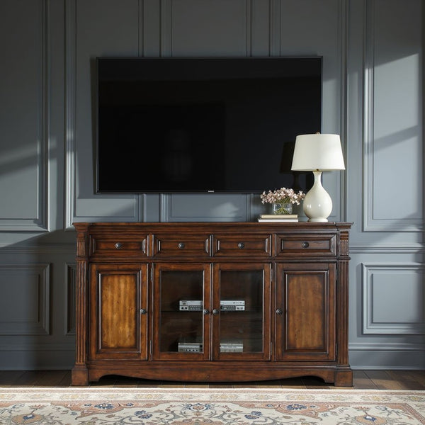 English Elm Parliament Traditional Hardwood Media Console with Bronze Hardware and Glass Doors B108P468547