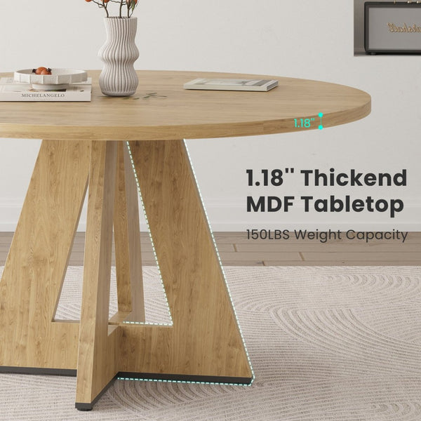 English Elm 47" Round Wood Dining Table Seats Six with Industrial Metal Base for Modern Homes Natural T3623P433914