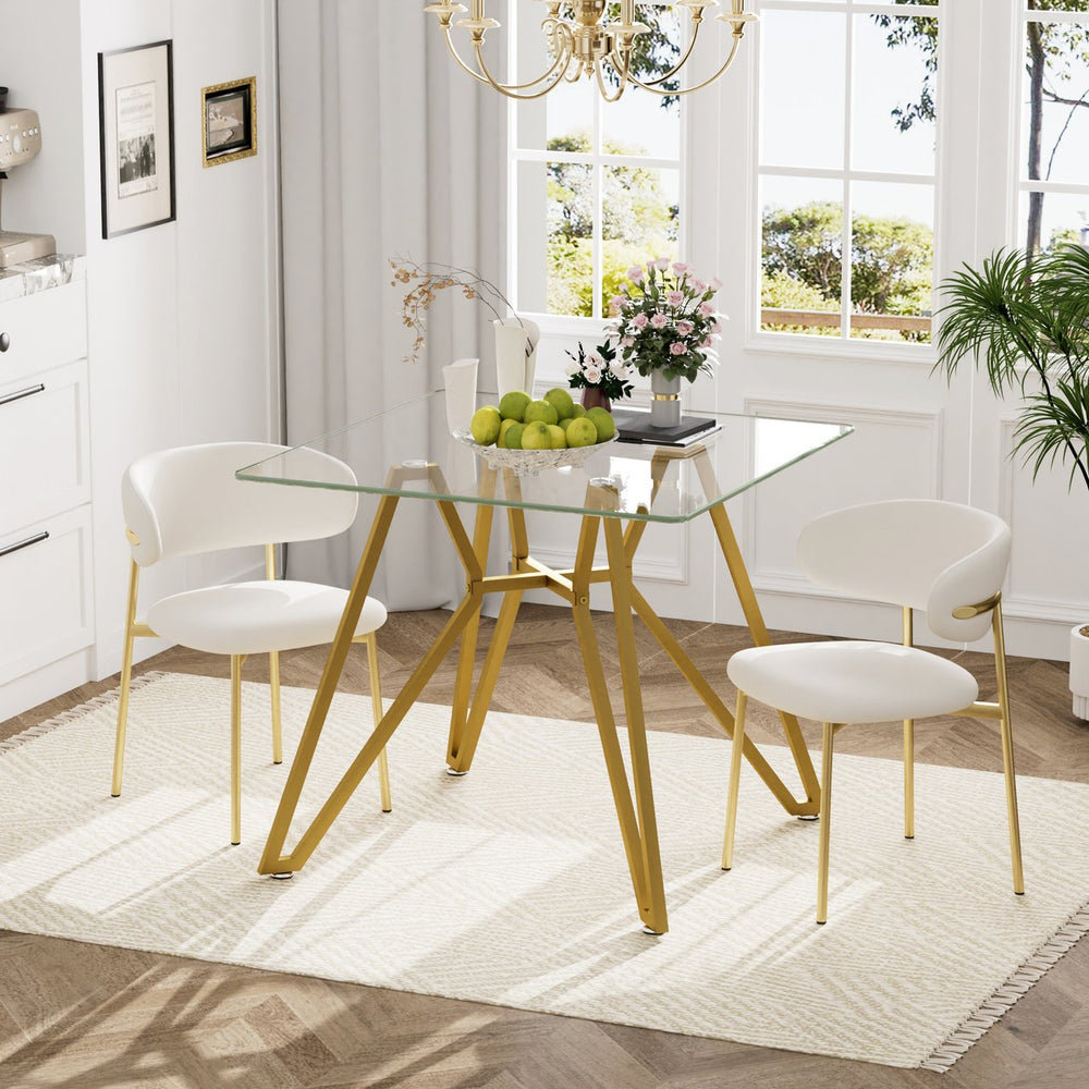 English Elm 35.4-Inch Square Tempered Glass Dining Table For 2-4 People | Stylish Space-Saving Design In Gold W1162P306710