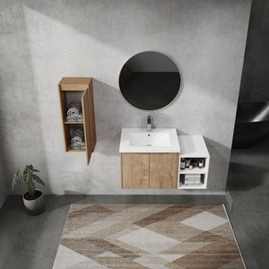 English Elm 36" Wall-Mounted Bathroom Vanity With Resin Sink & Side Cabinet - Modern Storage, Soft-Close Design W999S00224