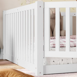 English Elm Twin Floor Bed Pine Wood Frame with Guardrails and Door for Safe Toddler Sleep Light White W1580P417670
