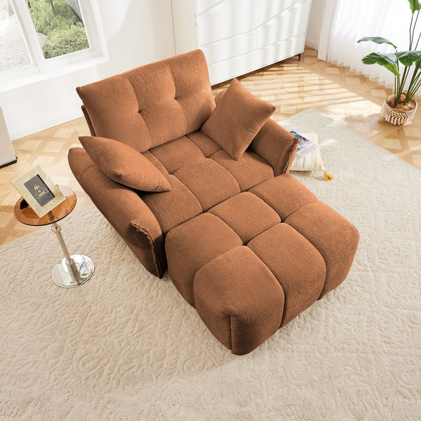 English Elm Ergonomic Chenille Single Seater Sofa with Ottoman, High-Resilience Cushions, Modern Lounge Chair for Living Room and Office Comfortably Stylish Burnt Orange W714S01168