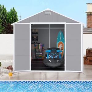 English Elm Campcraft 8x8 Ft Resin Storage Shed with Uv Resistant Polypropylene Panels and Hd Windows W1598S00013