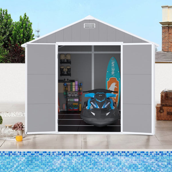 English Elm Campcraft 8x8 Ft Resin Storage Shed with Uv Resistant Polypropylene Panels and Hd Windows W1598S00013