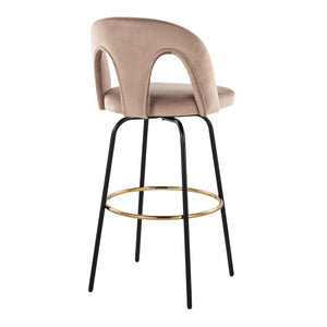 English Elm Fixed-height Swivel Barstools with Gold Footrest Black Frame White Upholstery Set Taupe B202S01885