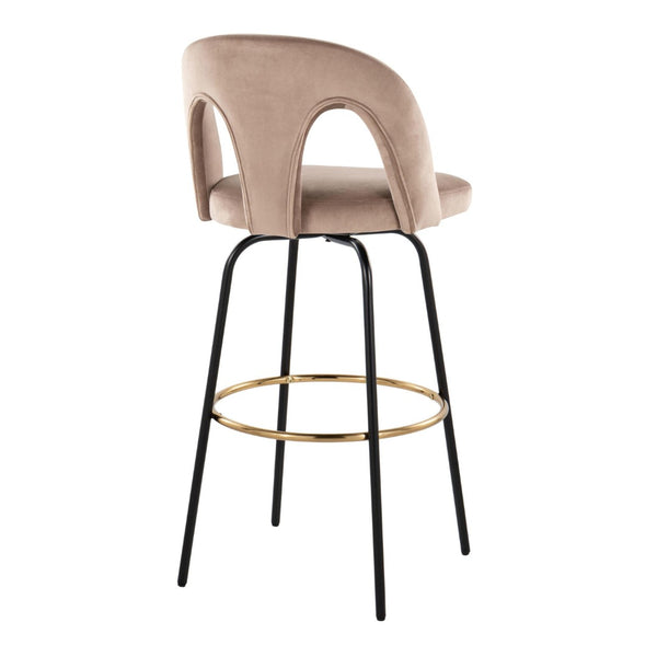 English Elm Fixed-height Swivel Barstools with Gold Footrest Black Frame White Upholstery Set Taupe B202S01885