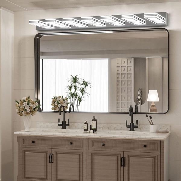 English Elm 45" Modern Chrome 7-Light Led Vanity Light Fixture - Elegant Wall-Mount Design For Bright Bathroom Illumination W2312P374882