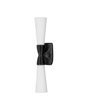 Currey & Company Burrows Brass Bath Wall Sconce - Sculptural Design With Textured Metal And Elegant White Glass Globes Black Glass ,Brass 5800-0066-currey-company