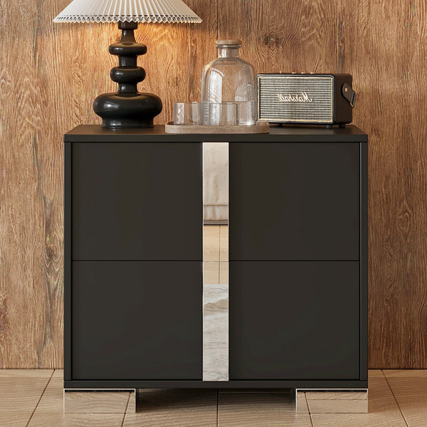 English Elm Elegant Nightstand with Metal Feet and Two Spacious Drawers for Stylish Bedroom and Living Rooms Black 28.75 L x 17.75 W x 7.75 H N733P307938B