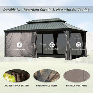 English Elm 12' X 18' Hardtop Gazebo – Durable Metal Canopy With Steel Roof, Curtains, Netting For Year-Round Comfort W1859S00162