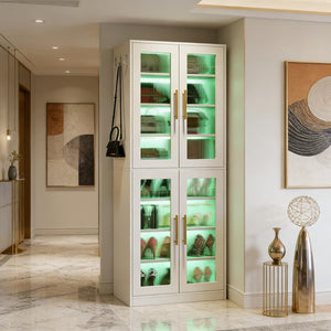 English Elm Modern Eight Tier Shoe Cabinet with Led Lighting Acrylic Doors Entryway Storage T3971P449195