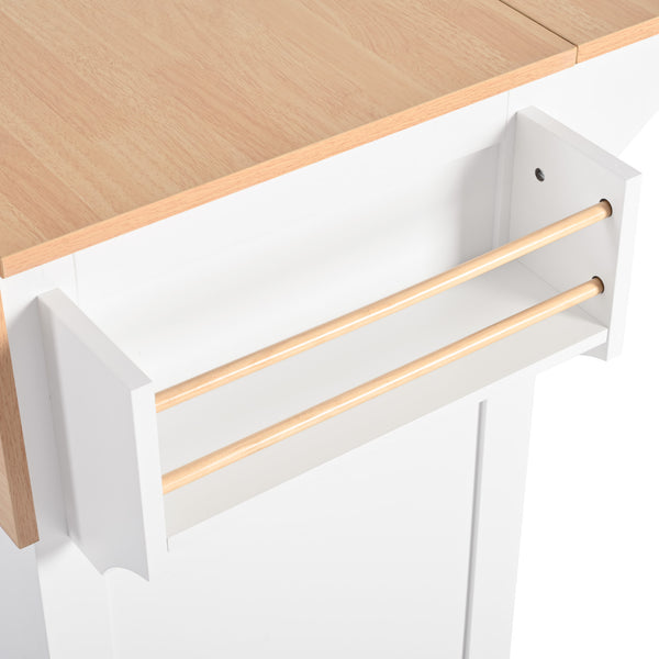 English Elm K&K Convertible 55.7" Folding Kitchen Island Cart with Power Outlet, Spice Rack, 5 Wheels, Multi-Use White N707P186617W