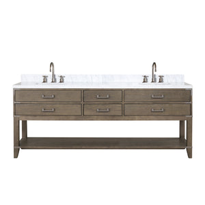 English Elm Grey Oak Double Bath Vanity With Carrara Marble Top, Polished Chrome Faucet, And Ample Storage B2731P260385