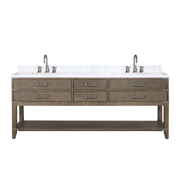 English Elm Grey Oak Double Bath Vanity With Carrara Marble Top, Polished Chrome Faucet, And Ample Storage B2731P260385