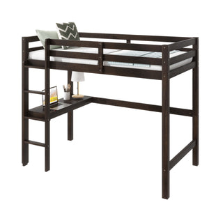English Elm Twin High Loft Bed with Built-In Desk & Ladder, Espresso Rubberwood, Safety Guardrail, Space-Saving 90 W504P283513