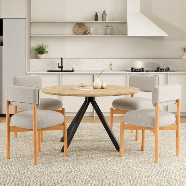 English Elm Modern Linen Upholstered Dining Chair Set Solid Wood Cross Base Removable Back Light Gray T3623P465995