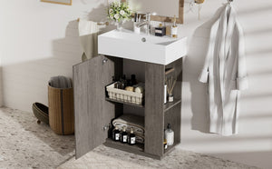 English Elm [video]21.6" Freestanding Bathroom Vanity Ceramic Sink Wavy Door Mdf Cabinet Small Bath Dark Gray N729P285504G