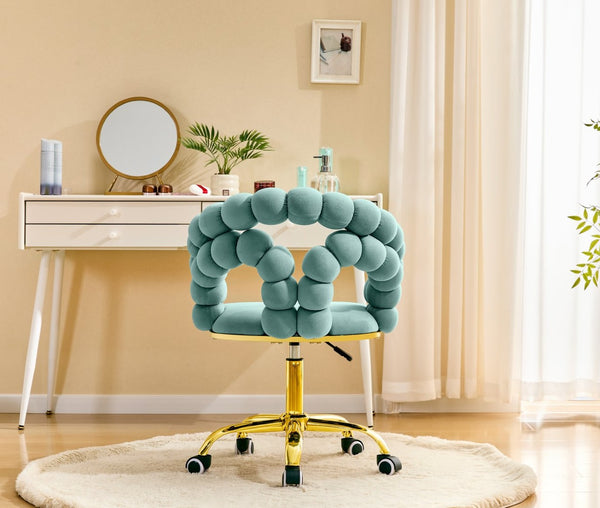 English Elm Modern Velvet Bubble Back Swivel Chair Glam Upholstered Seat for Vanity or Desk Gold,Teal W3875P442947