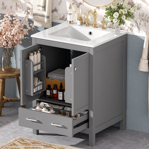 English Elm 24-inch Modern Bathroom Vanity with Ceramic Sink, Soft-Close Doors, Drawer Divider & Ample Storage Gray N729P299440E
