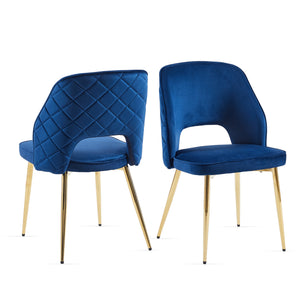 English Elm Blue Velvet Cut-Out Back Dining Chairs Set of 4 with Gold Metal Legs, Ergonomic Sponge Cushions, Elegant Supportive Seating (4) W1164P188243
