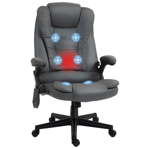 English Elm HOMCOM High-Back Executive Massage Chair with 6-Point Vibration, Lumbar Heat, Recline & Remote Dark Gray W2225P250026